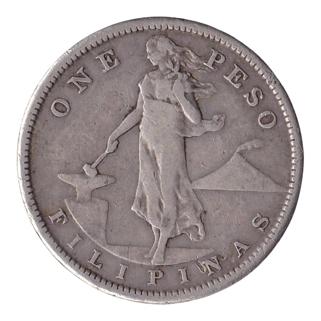Philippines 1908-S Silver Peso – U.S. Colonial Period, Eagle & Liberty, KM 172: This historically important 1 Peso silver coin was struck in 1908 at the San Francisco Mint during the American colonial administration of the Philippines (1903–1945). The obverse depicts a standing