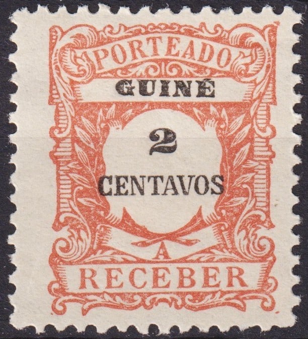 Portuguese Guinea 1921 Postage Due, 2 Centavos, Scott J32: Issued in 1921 during the colonial administration of Portuguese Guinea, this postage due stamp belongs to the "Centavos" series, produced after the monetary reform that replaced the old Réis currency