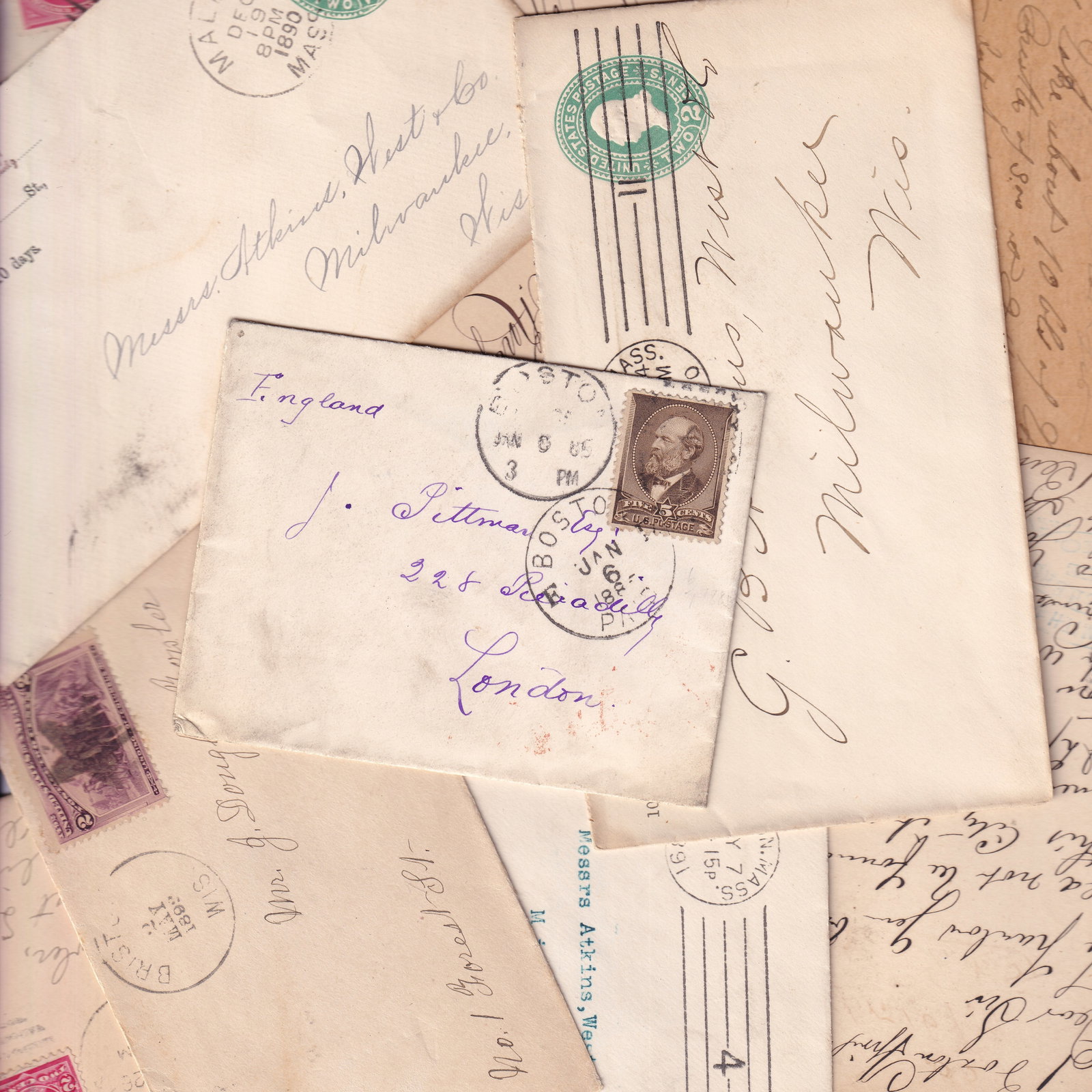 United States 1800s Postal History Group 30 Items Mixed Covers Wrappers Cards: This lot comprises thirty original United States postal history items dating from the late nineteenth century, including a varied selection of mailed covers, newspaper wrappers, and period postal card