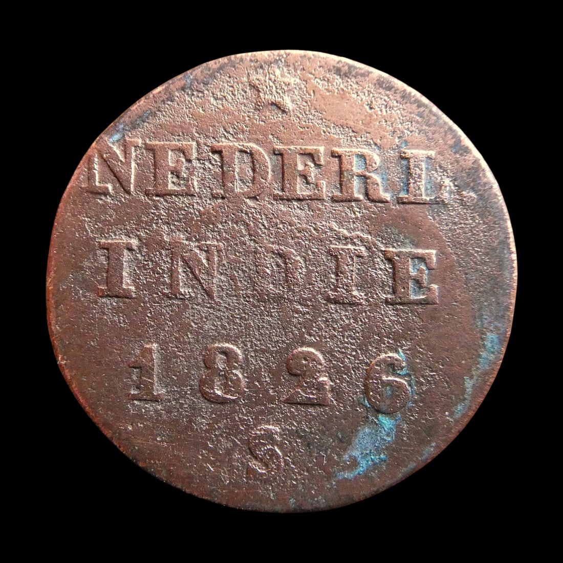 Netherlands East Indies 1826-S Half Stuiver Copper Coin KM#285: Struck in 1826 under Dutch colonial rule, this Half Stuiver copper coin was issued for circulation in the Netherlands East Indies, catalogued as KM#285. It forms part of the earliest standardized coin