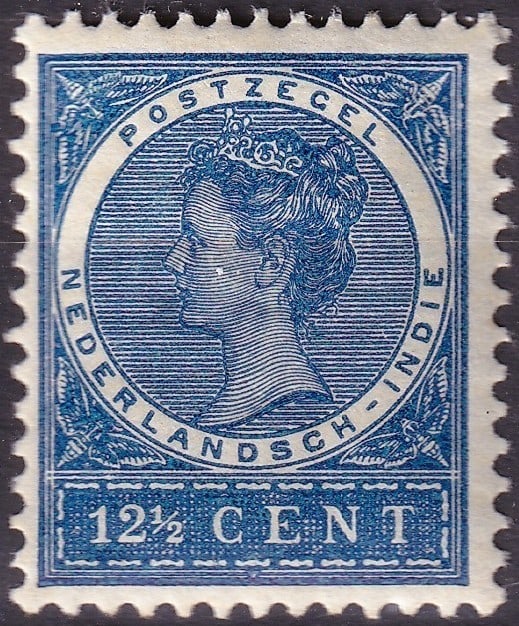 1902 Netherlands Indies 12,5c Wilhelmina Scott 49 MH: A classic early 20th century definitive issue from the Dutch colonial administration in the Netherlands Indies, featuring the iconic portrait of Queen Wilhelmina in the elegant “Veth” design b