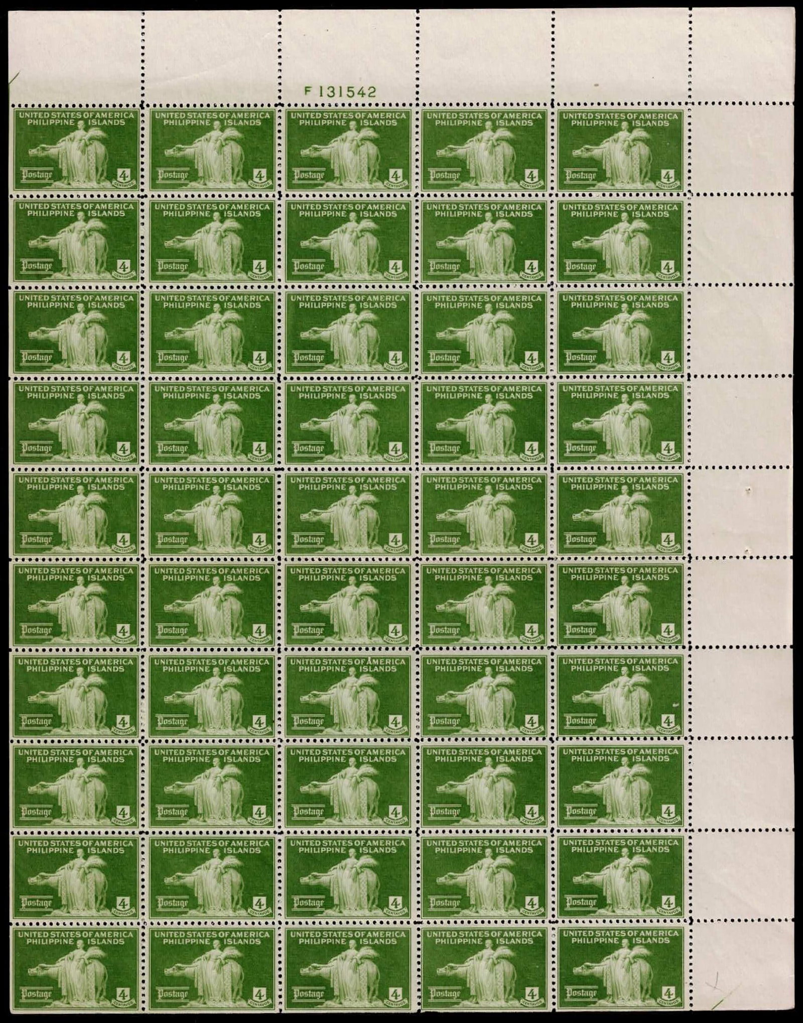 1935 USA/Philippine Islands block, 4c Woman and Carabao, MNH full sheet (1 of 2)