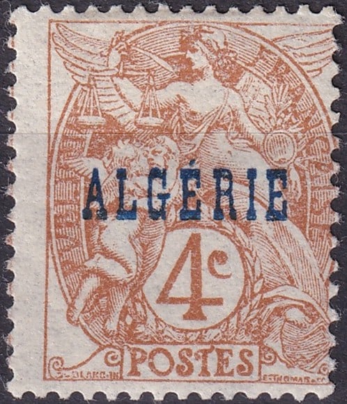1924 Algeria French Definitive Overprint Scott DZ 4 4c Type Blanc (1 of 2)