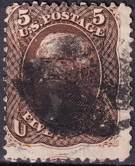 USA 1863 Scott 76 Michel US 19x 5c Jefferson Brown: Issued on February 3, 1863 during the height of the American Civil War, this classic United States 5 cent brown definitive depicts Thomas Jefferson, third President of the United States, principal aut