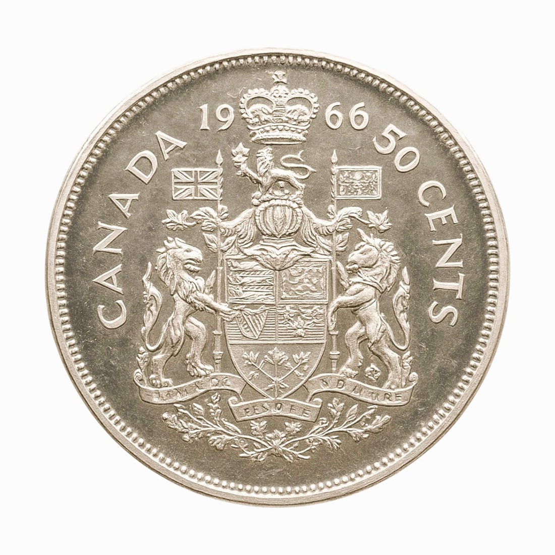 1966 Canada 50 Cents Silver KM63 Elizabeth II Coat of Arms (1 of 2)