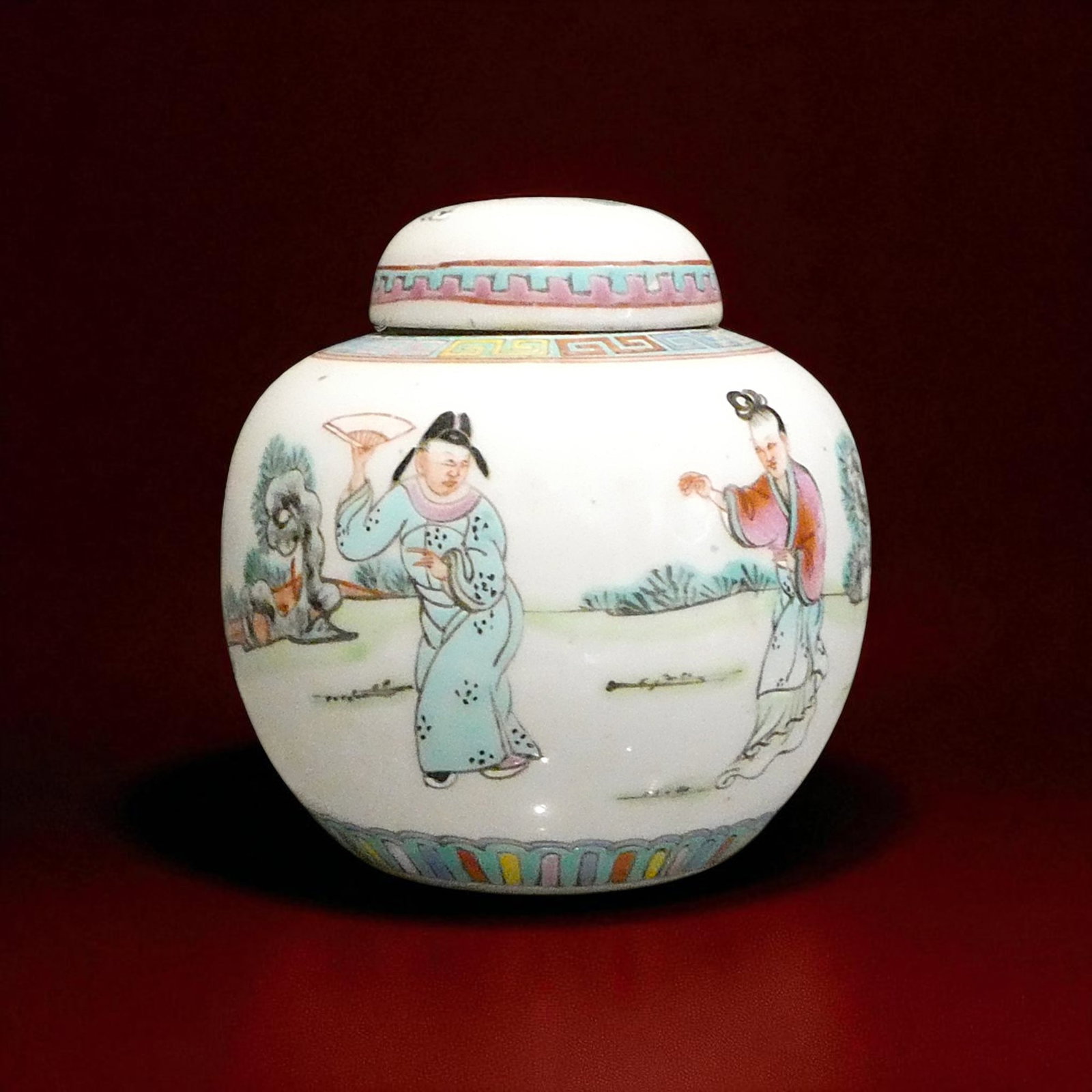 Republic Era Chinese Famille Rose Ginger Jar with Lid, c. 1920s: This finely enameled porcelain ginger jar with its original domed lid exemplifies the artistic refinement and export-focused porcelain production of early 20th-century China during the Republic Period