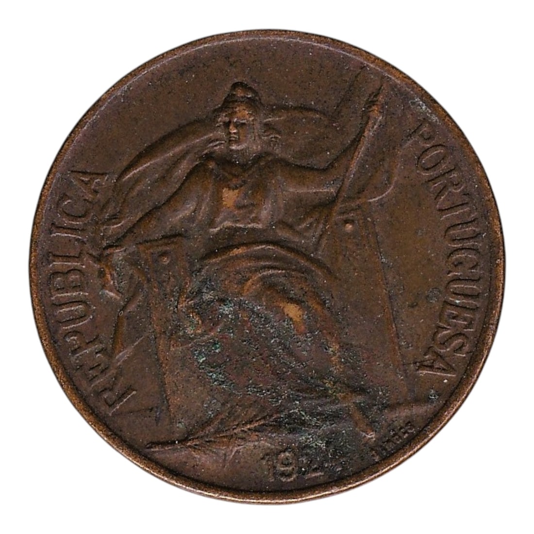 Portugal 1924 Aluminium-Bronze 1 Escudo, KM# 575, First Republic: Issued in 1924 under the First Portuguese Republic (1910–1926), this 1 Escudo coin represents the transitional coinage following the monarchy’s fall and the establishment of republican symbolism. 