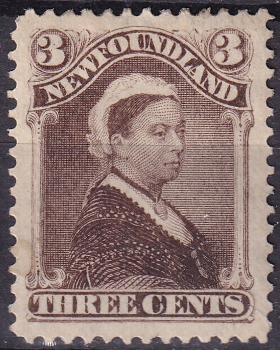 1896 Newfoundland 3c Queen Victoria SG 65a Mint: This finely engraved 3 cent definitive from Newfoundland’s 1896 Queen Victoria Pictorials issue represents one of the classic late-nineteenth-century portrait designs produced by the British America