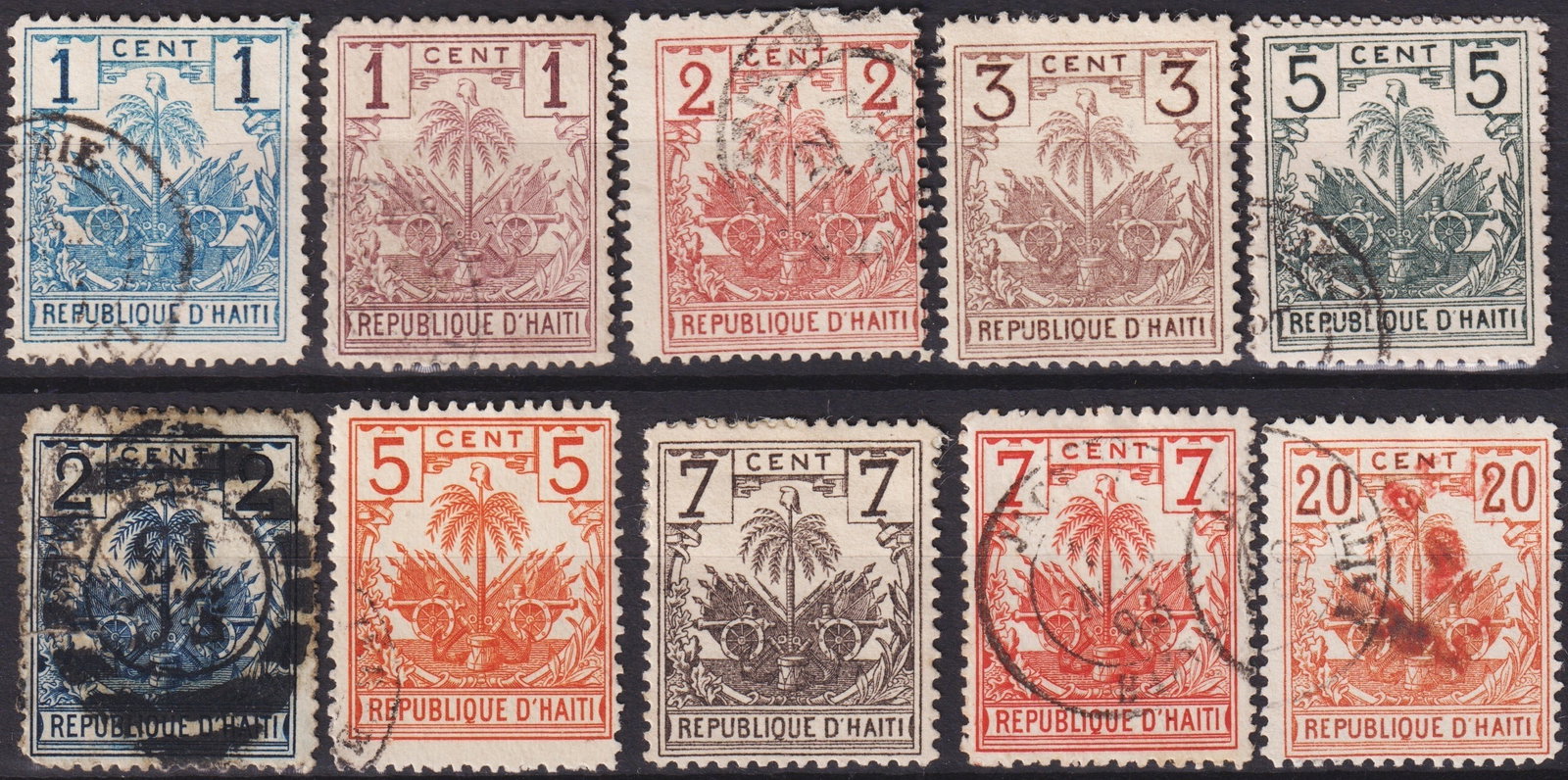 North Borneo 1901 Pictorial Definitives "British Protectorate" SG 128a, SG 129: This is a highly desirable and historically significant complete set of the Haitian "Coat of Arms" issue released between 1891 and 1896, catalogued Scott #29–41. The design features the national emb