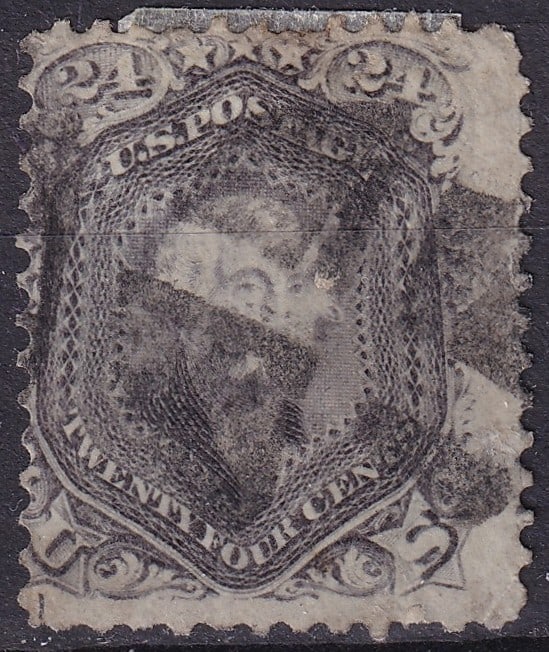 1862 U.S. Washington Issue, 24 cent red lilac, Scott 70: This 24-cent stamp issued on January 7, 1862, by the United States was printed by the National Bank Note Company and belongs to the prominent 1861?66 series, created during the early years of the Amer