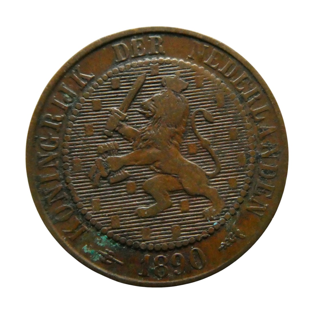 Netherlands 1890 Wilhelmina 2½ Cents Bronze Coin KM#108.2: Issued in 1890 at the beginning of Queen Wilhelmina’s reign, this bronze 2½ Cents coin is catalogued as KM#108.2 and belongs to the fourth series of Dutch coinage. Struck at the Royal Dutch M