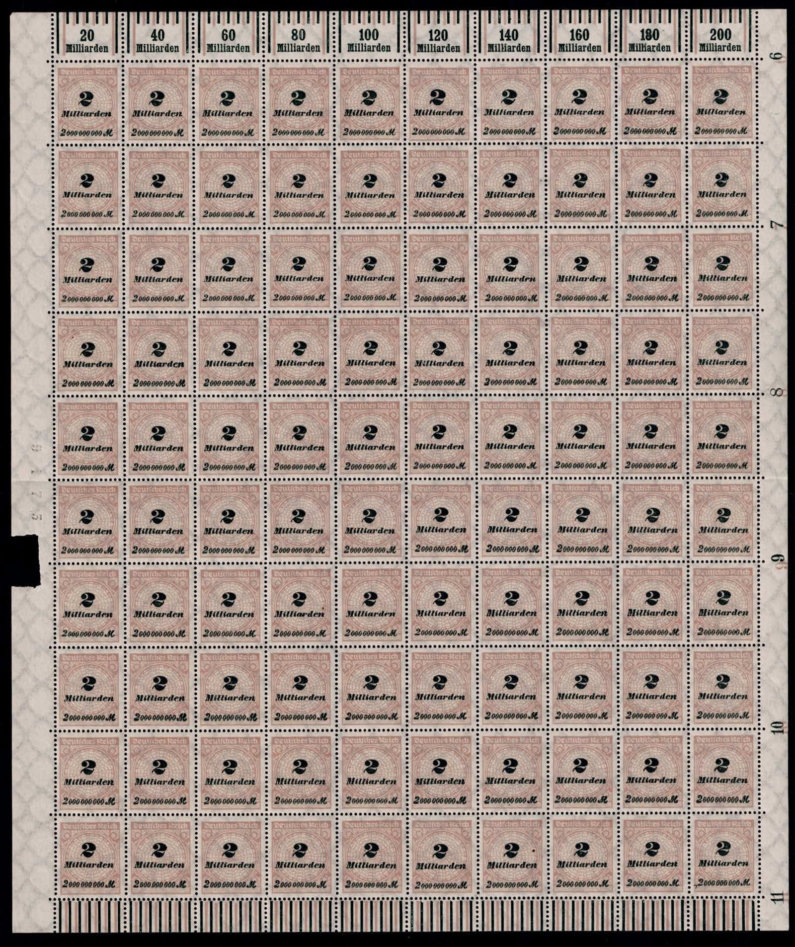 Post War German Reich 1923 Inflation 2 Billion Mark Scott DE 306 Michel DR 326BP Sheet (1 of 3)