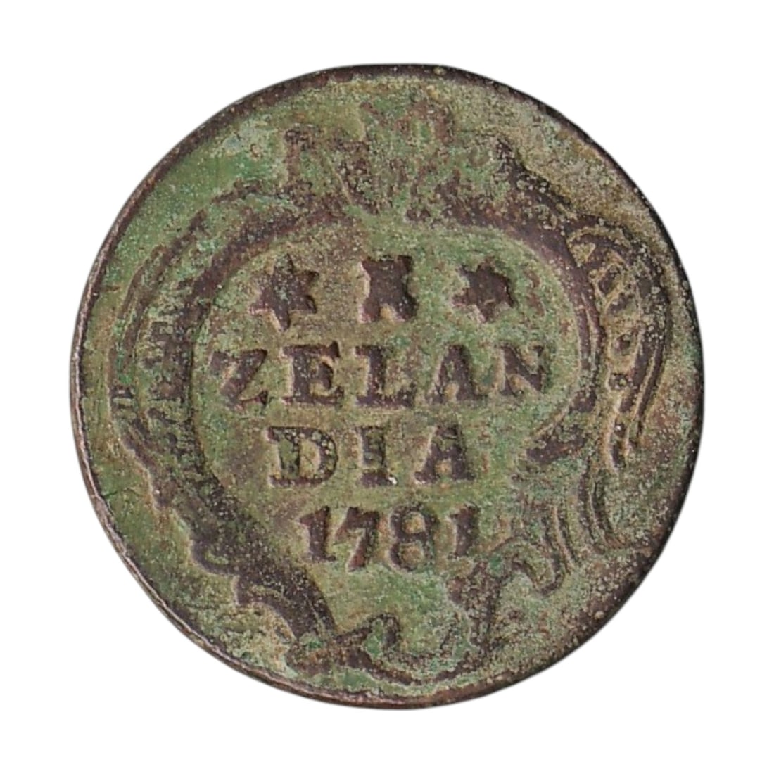 1781 Zeeland 1 Duit KM101 Dutch Republic Colonial Copper Coin: Copper duit issued for the Province of Zeeland within the Republic of the United Netherlands during the late eighteenth century, dated 1781 and catalogued as KM#101. These small denomination copper co