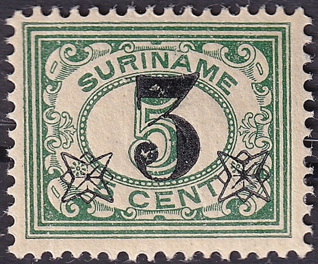 1925 Suriname Scott 116 SG176 OVP 3 ct Numeral Issue: Rare mint never hinged example of the 1925 Suriname 3 cent numeral definitive from the classic “Digits in a Transverse Oval on a White Background” series, issued during the Dutch colonial admi