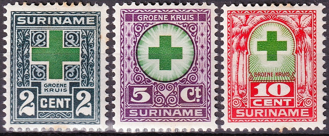 1927 Surinam Scott B1-B3 Green Cross Semi-Postal Set MNH (1 of 2)