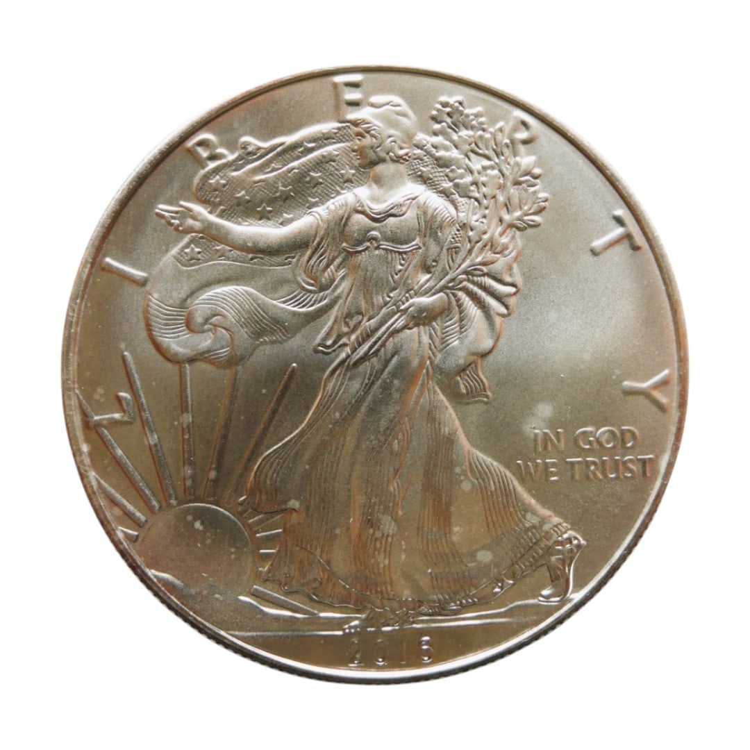United States Silver Eagle dollar Bullion Coin, .999 Silver, Type 1: This 1 Dollar bullion coin, although mistakenly described as "1916," is in fact a modern American Silver Eagle, part of the official U.S. bullion program that began in 1986. This coin is struck in .99