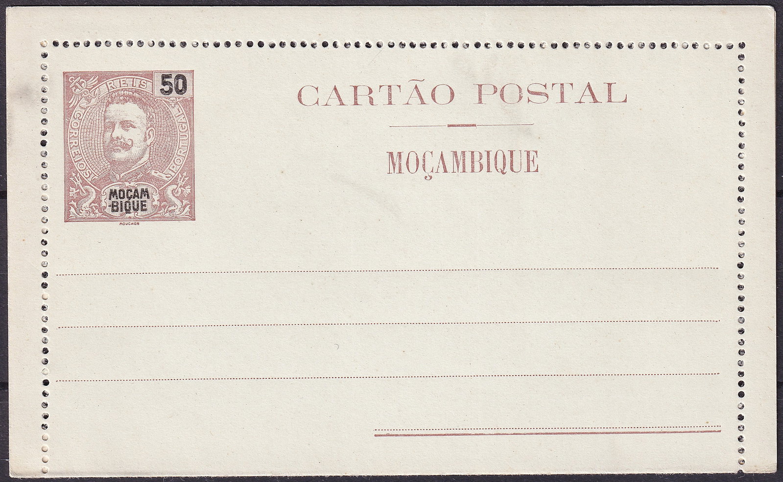 Portuguese colonial Mozambique 50 Reis King Carlos I Postal Card Overprint Mint (1 of 2)