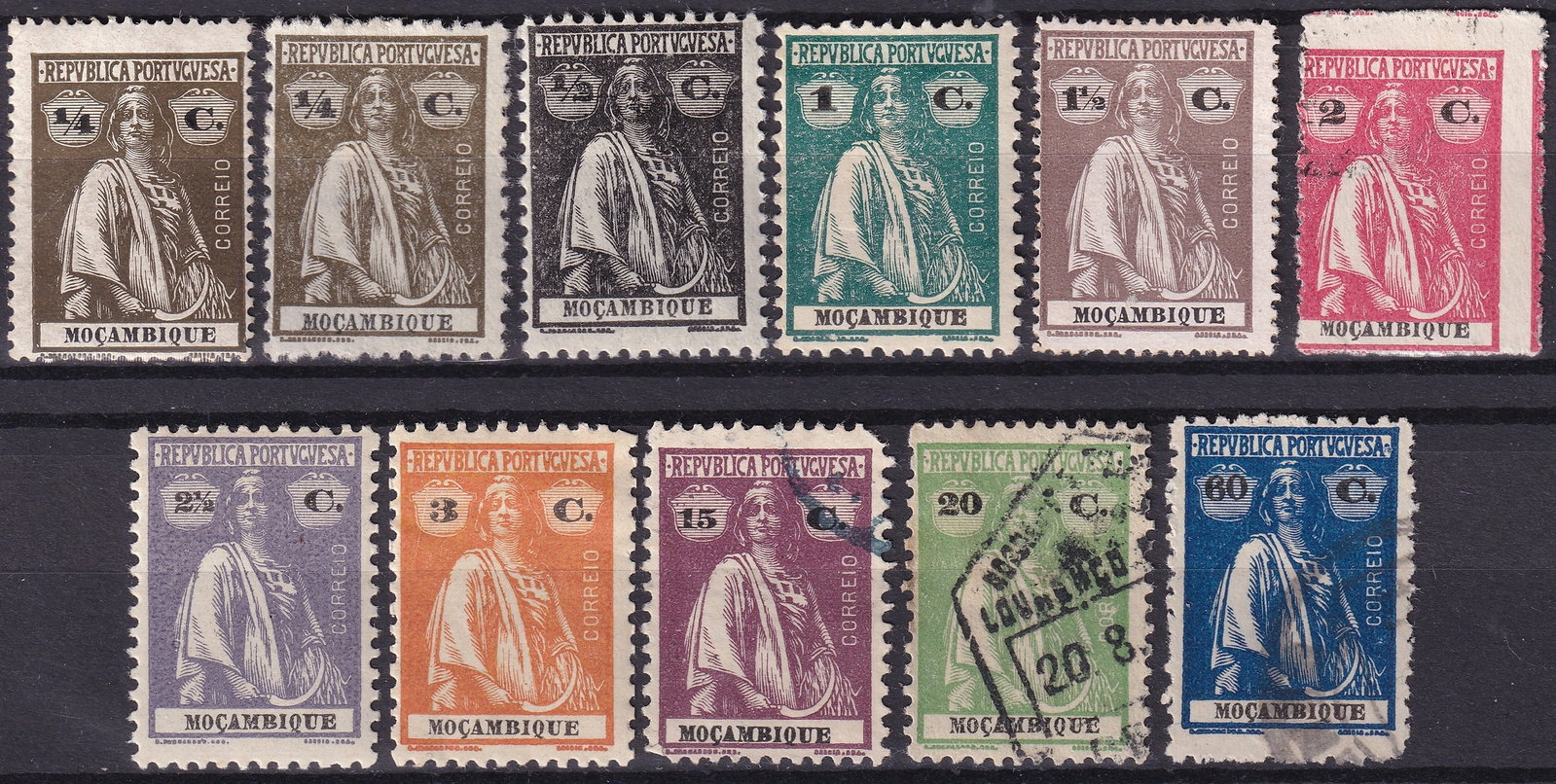 1913 Portuguese Mozambique Ceres Issue Mixed Group Scott 78 88 MH MNH Used (1 of 2)