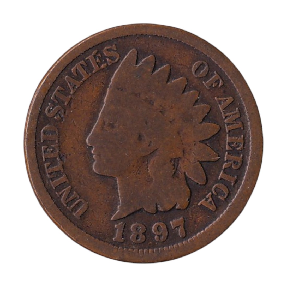 1897 USA 1 Cent Indian Head KM90a Bronze Coin: Issued in 1897, this original United States Indian Head Cent is catalogued as KM90a and forms part of the iconic Small Cent series struck between 1859 and 1909. Designed by James Barton Longacre, the 