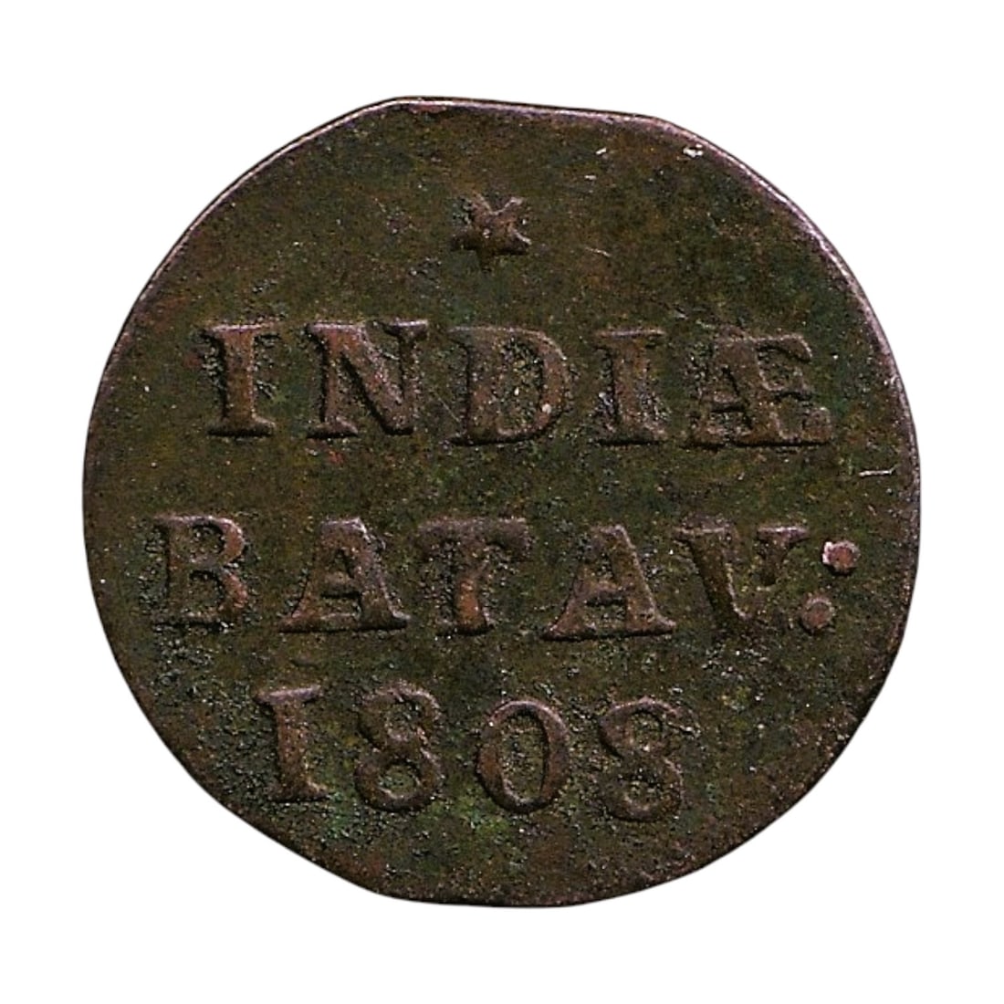 1803 Netherlands East Indies KM76 1 Duit Java Copper Coin (1 of 2)