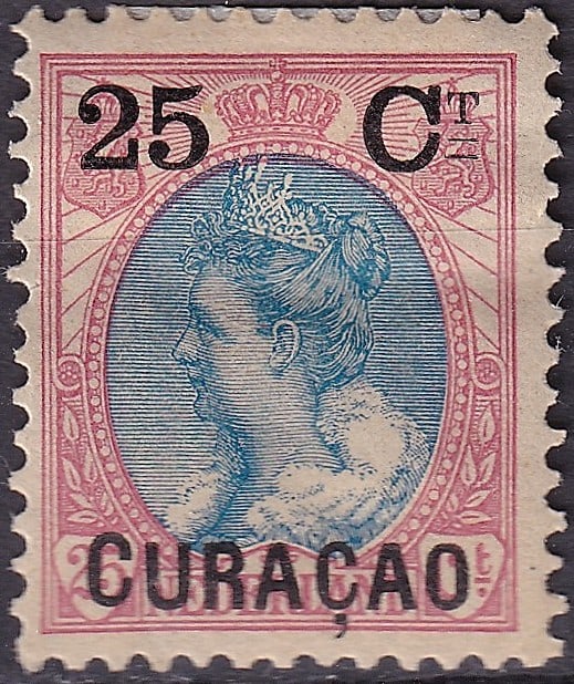 1902 Curacao 25c on Netherlands Scott 27 Surcharge MH (1 of 2)