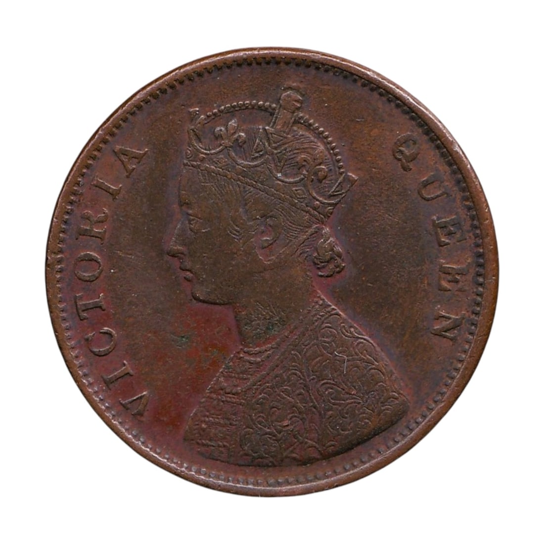 1862 India KM468 Half Anna Queen Victoria British Colonial Coin: A classic copper Half Anna coin from British India, dated 1862 and catalogued as KM468, struck during the early unified coinage period under Queen Victoria following the formal establishment of the Br