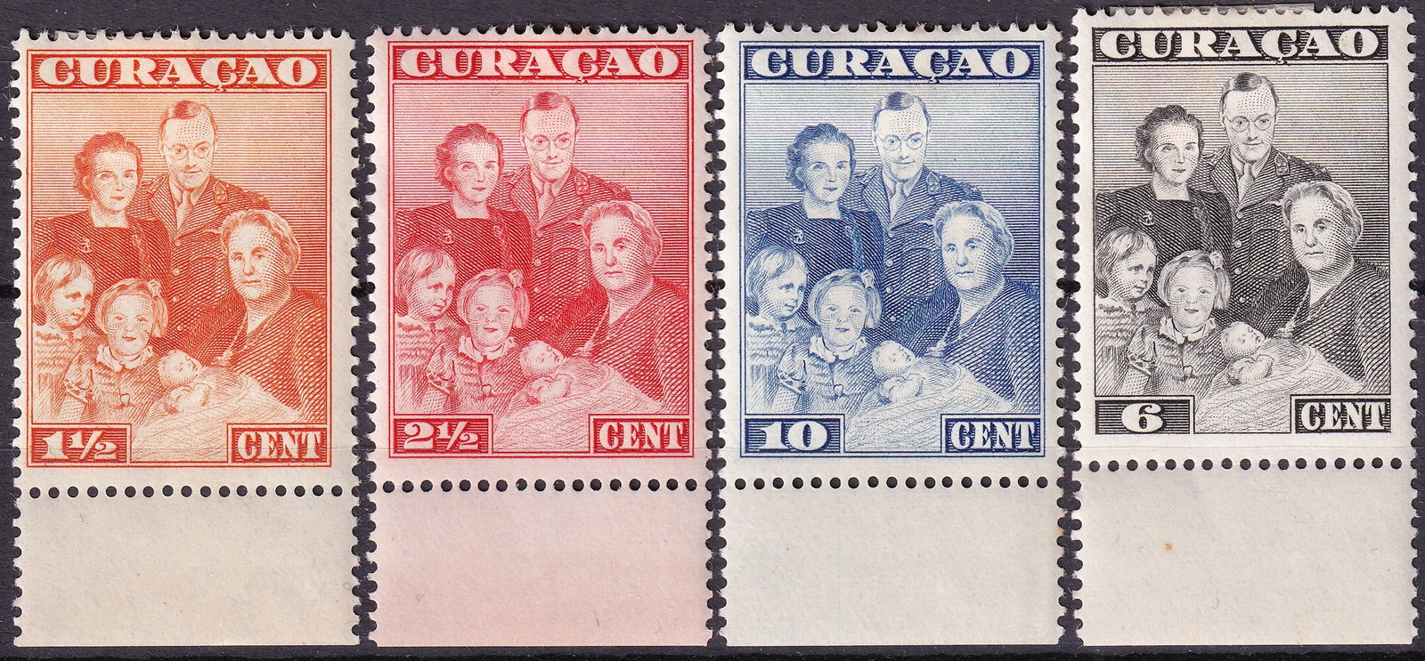 1943 Curacao Royal Family Set Scott 170 to 173 MH Low Mintage: A highly attractive and complete commemorative set from Curaçao and the Netherlands Antilles, issued in 1943 during the Second World War and catalogued as Scott 170–173. This beautifully engraved s