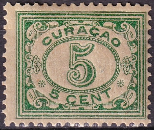 1922 Curacao 5c Numeral Scott 53 Vürtheim Issue MH: A classic early 20th century numeral definitive from Curacao, part of the Netherlands Antilles, issued in 1922 and catalogued as Scott 53. This stamp belongs to the well-known “Vürtheim” nume