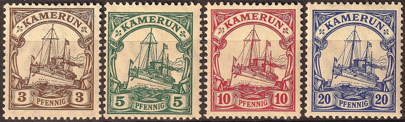 1900 Kamerun German Colony Yacht Issue Scott 7 8 9 10 MH (1 of 2)