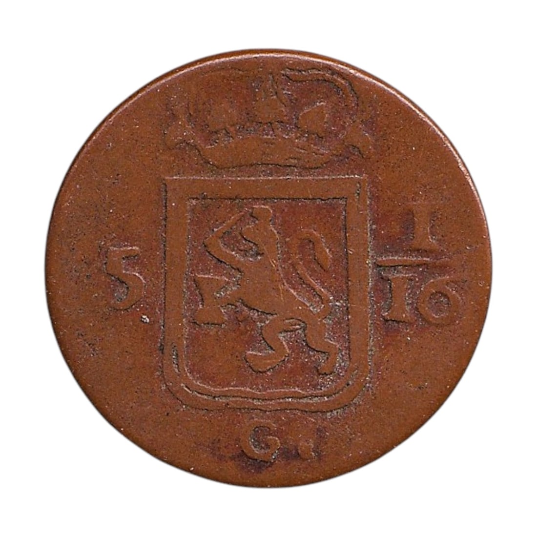 1821 Netherlands Indies Sumatra 1 Duit KM282.1 Copper Colonial Coin: This copper 1 Duit from 1821 represents an early 19th century issue of the Netherlands Indies struck for circulation in the Sumatra region during the restoration of Dutch colonial authority following 