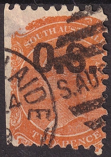 South Australia 1874 2d Orange-Red Official Stamp with O.S. Overprint: This rare official stamp from South Australia, issued on February 18, 1874, represents the 2 pence value printed in orange-red with the distinctive "O.S." overprint (Type I), designating its use exclu