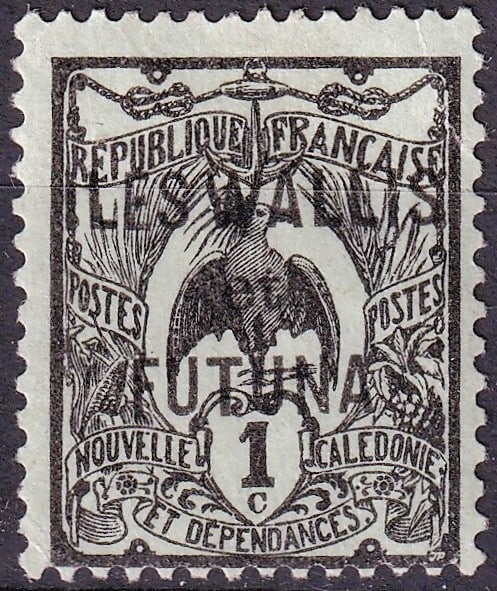 1920 Wallis Futuna 1c Stamp Scott WF1 Overprint Kagu Bird MH: A highly collectible first issue from Wallis and Futuna, released in May 1920 and catalogued as Scott WF1, representing the inaugural stamp emission of this remote French Pacific territory. This 1 cen