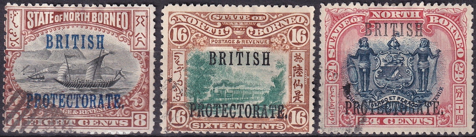North Borneo 1897–1902 Pictorials British Protectorate Trio, Scott NB 112–114 (1 of 2)