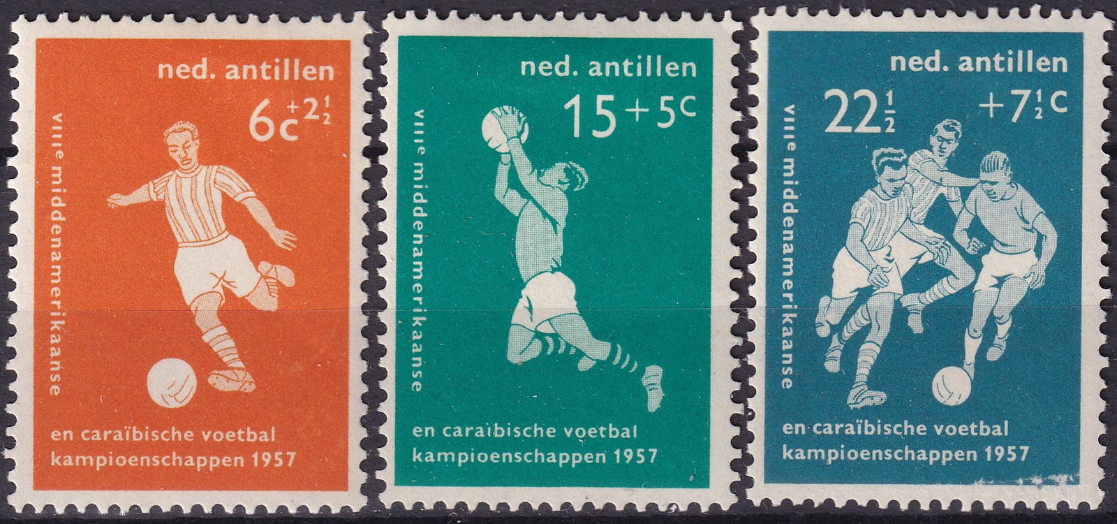 1957 Netherlands Antilles Football Championships Set — Michel AN 60–63, Scott B31–B34 (1 of 2)
