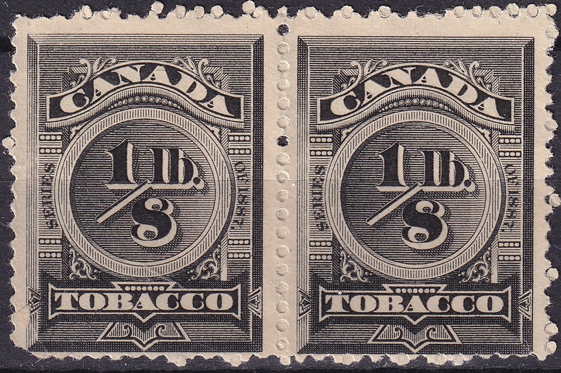 Block Canada Tobacco Tax Stamp 1887 Inland Revenue 1 8 pound series H320: Issued in Canada in the late nineteenth century as part of the Inland Revenue Tobacco series this impressive engraved tax stamp represents a historically important fiscal issue connected with regulati