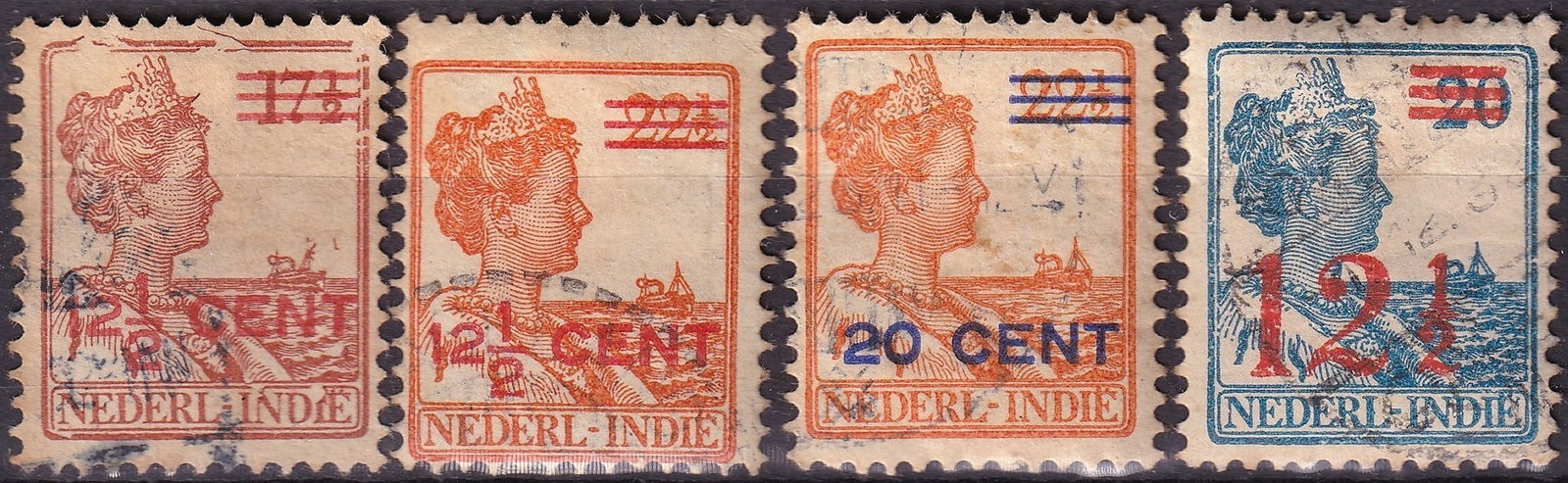 1921 Netherlands Indies Wilhelmina Overprint Set Scott 144 to 158 MH: An fine and visually appealing group from the Dutch East Indies, this overprint series featuring Queen Wilhelmina is issued in 1921 and catalogued under Scott listings including 144–158. These stamp