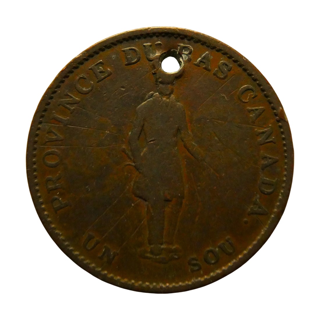 1837 Lower Canada Half Penny Token – Bank of Montreal Issue KM# Tn6: This 1837 Half Penny Token from Lower Canada, struck in copper, represents a significant chapter in Canadian pre-Confederation numismatics. Catalogued as KM# Tn6, it was issued during the period of th