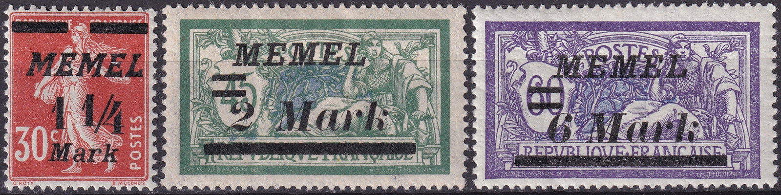 German-French occupation WWI 1922 Memel Surcharge Set Scott 70 71 72 (1 of 2)
