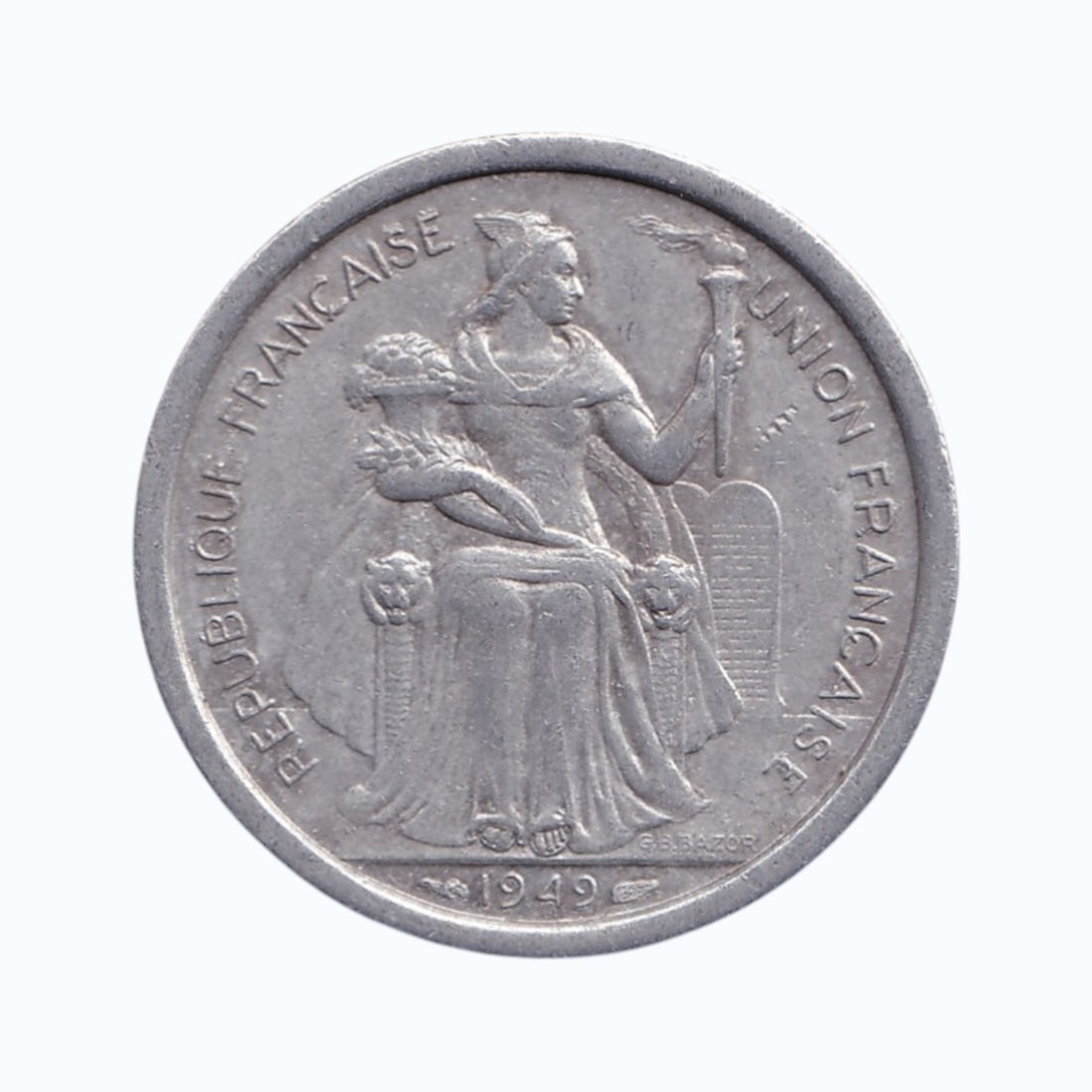 1949 New Caledonia 2 Francs KM1 Aluminium First Issue: This original 1949 New Caledonia 2 Francs coin represents the inaugural postwar issue of French Pacific colonial coinage, struck at the Monnaie de Paris and catalogued as KM1. Produced in lightweight 