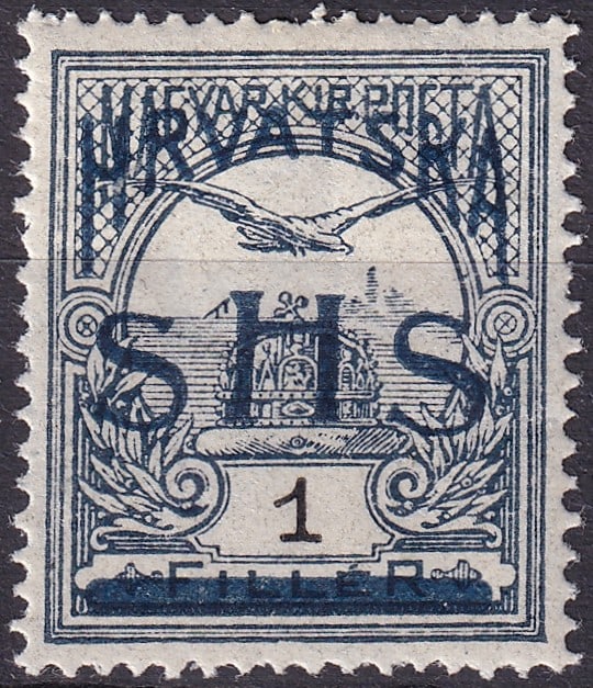 1918 Croatia SHS Overprint, Turul and Crown, Scott 2L1: Issued in November 1918 during the transitional period following the dissolution of the Austro-Hungarian Empire, this scarce regional issue for Croatia features the mythical Turul bird soaring above t