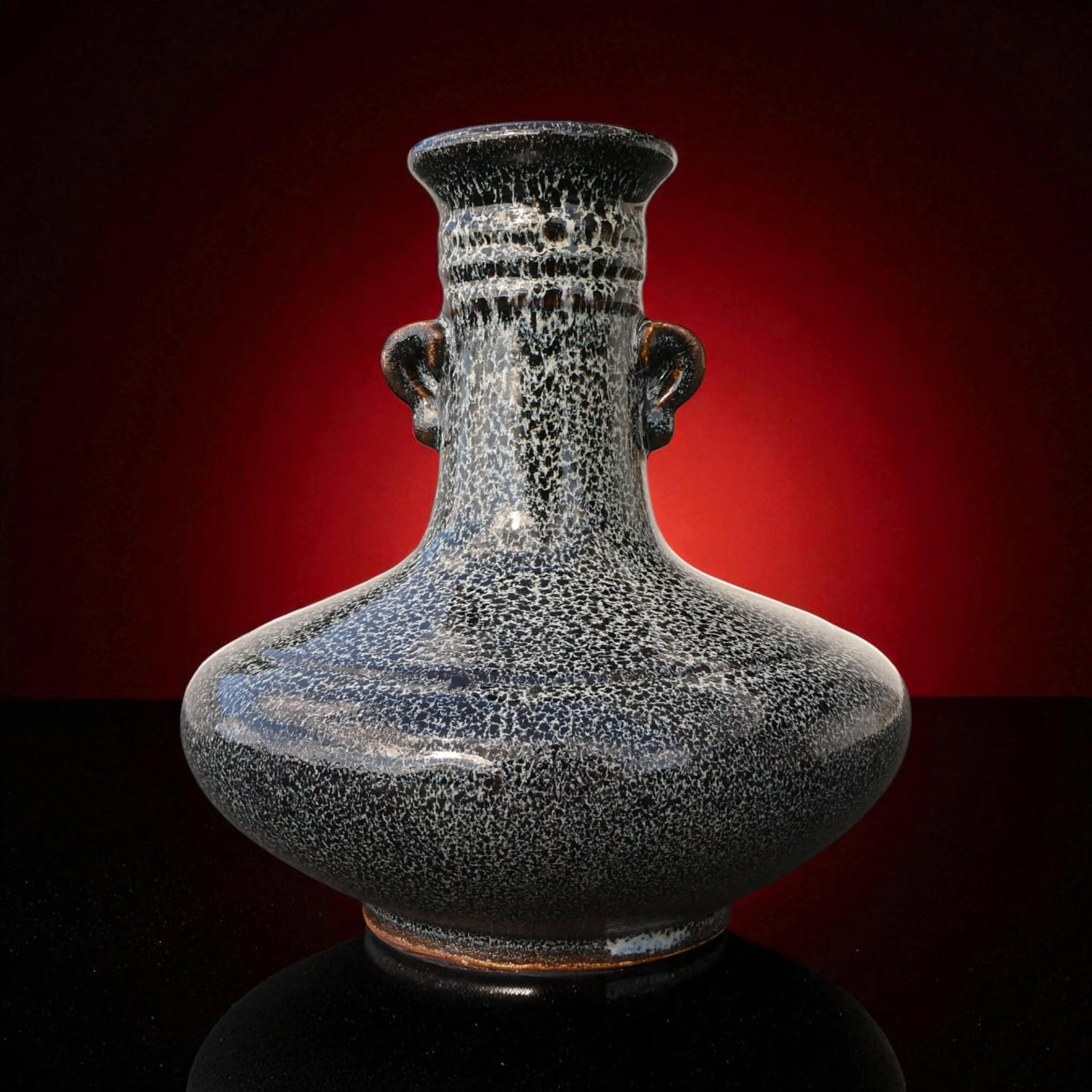 Chinese Flambé Glazed Vase, Mid 20th Century, Marked China: A finely crafted Chinese porcelain vase from the mid-20th century, marked to the base with impressed "China" and corresponding characters, reflecting export production during the Republican and early 