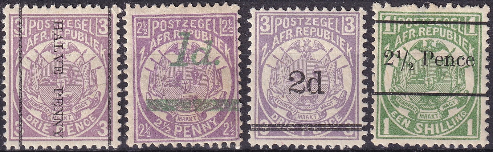 Transvaal 1885 1895 Coat of Arms Surcharges SG192 214 MH Set: An historically rich group of surcharge issues from the Transvaal, dating between 1885 and 1895, representing the Zuid Afrikaansche Republiek during a turbulent pre-Boer War period. This selection inc