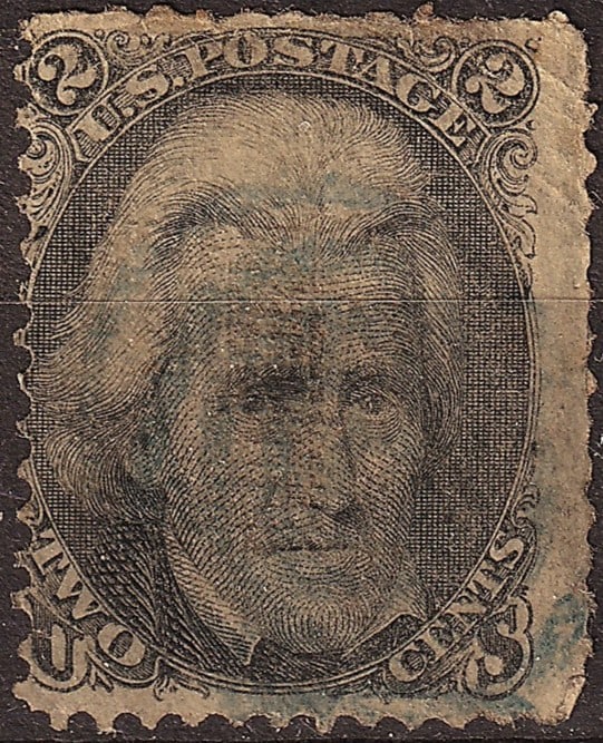 1868 USA Scott 85B 2c Andrew Jackson Z Grill Used: Issued by the United States in 1868 and printed by the National Bank Note Company, this 2-cent black definitive of Andrew Jackson belongs to the important grilled issues introduced to prevent the clea