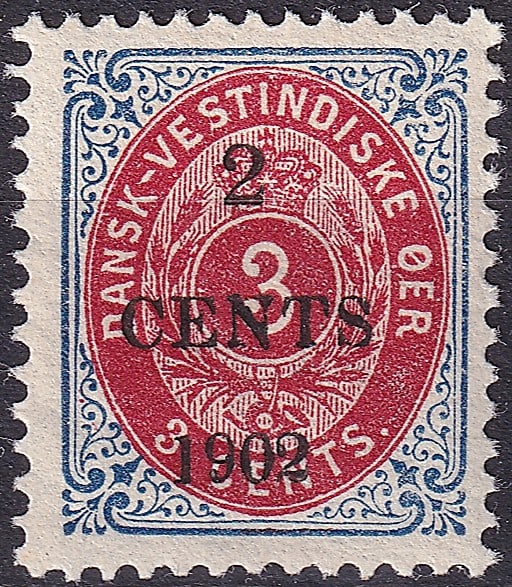 1902 Danish West Indies Surcharge Scott 24c 2c on 3c Numeral MNH: A classic surcharge issue from the Danish West Indies, issued in 1902 during a period of postal rate adjustment within the Danish colonial administration in the Caribbean. This stamp is Scott 24c, ori