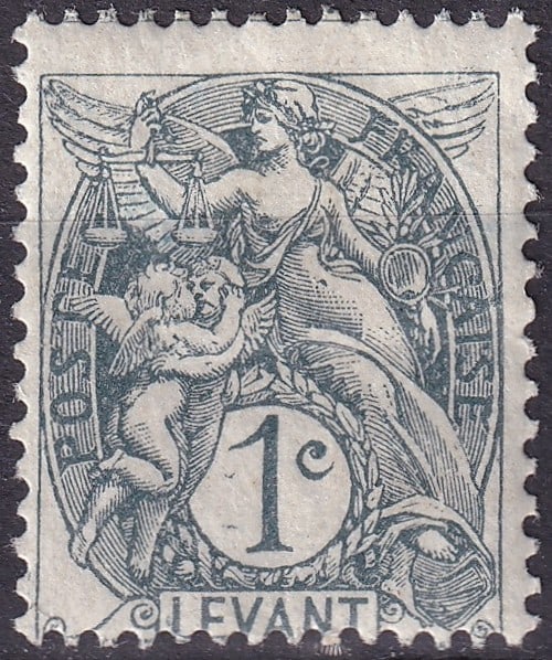 1902 French Levant 1c Stamp Scott Unlisted Blanc Issue MH: A classic French Levant issue from 1902, representing the French post offices operating within the Ottoman Empire, and part of the Blanc-Mouchon-Merson series inscribed “LEVANT.” This 1 centim