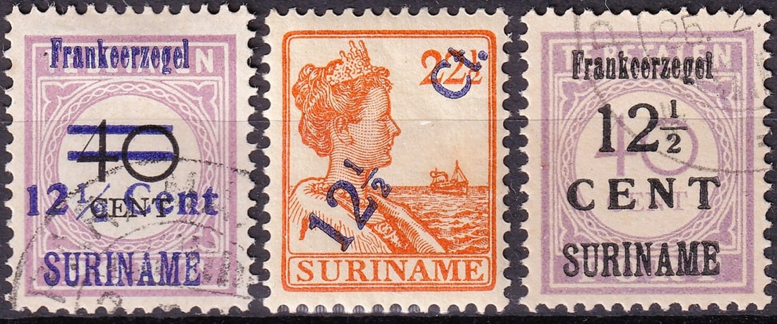 1926 Surinam 12 half Cent Definitive Series Scott 120-122 Rare MH MNH: Scarce complete three-stamp 12½ cent definitive series issued by Surinam in 1926, representing one of the more difficult and short-lived groups from the interwar Dutch colonial period. The set 