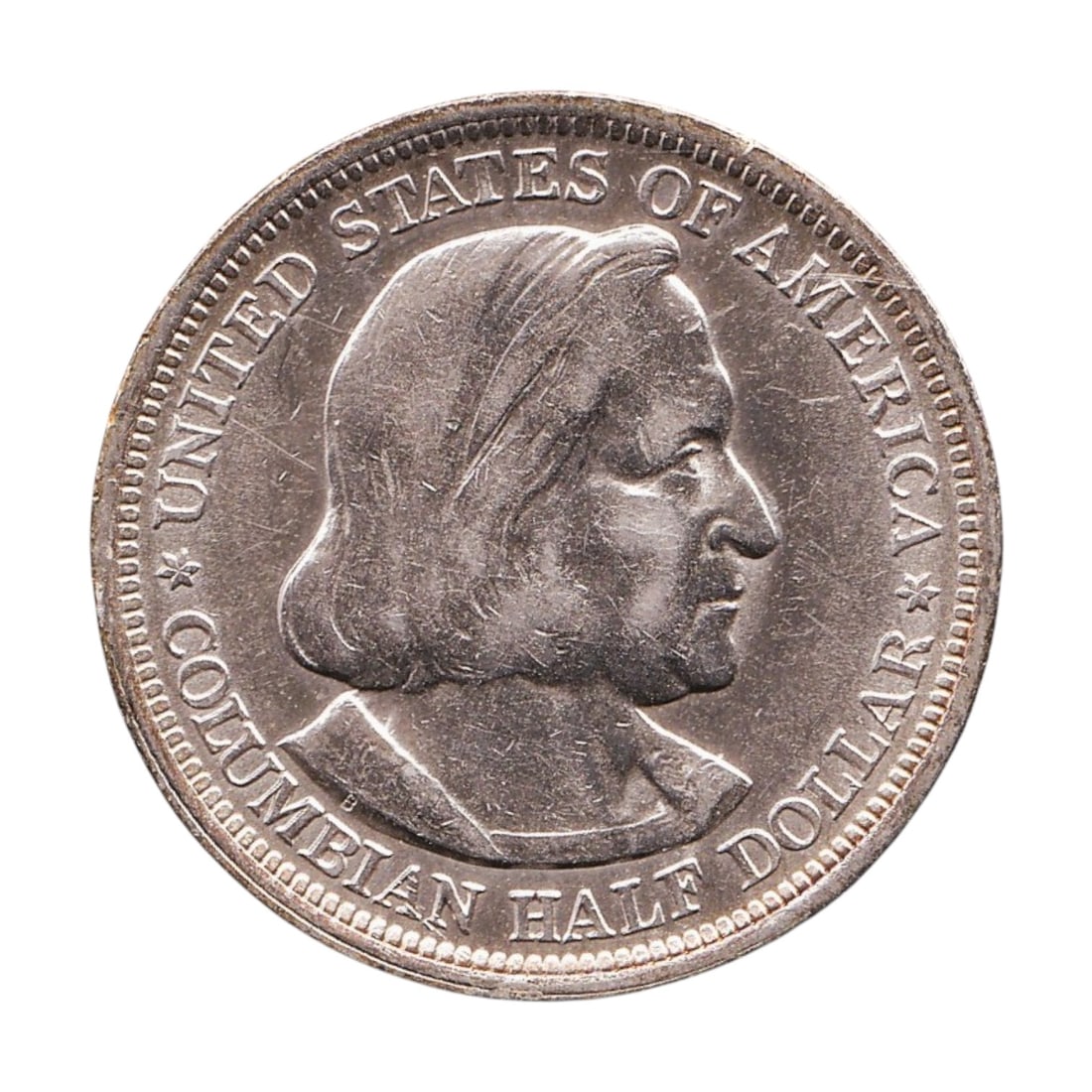 1893 USA Columbian Exposition Half Dollar KM 117 Silver Coin: Issued in 1893, this original United States Columbian Exposition commemorative Half Dollar 50 Cents is catalogued as KM 117 and Colnect US-000398. Struck in 90% silver and 10% copper, the coin has a s