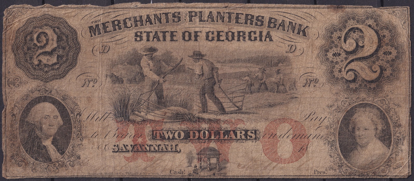 1857 USA Georgia Savannah $1 Merchants Planters Bank Haxby G2b: Issued on June 24, 1857, this historic United States $1 obsolete banknote was issued by the Merchants and Planters Bank of Savannah, Georgia, and is catalogued as Haxby GA-315-G2b. The face features a