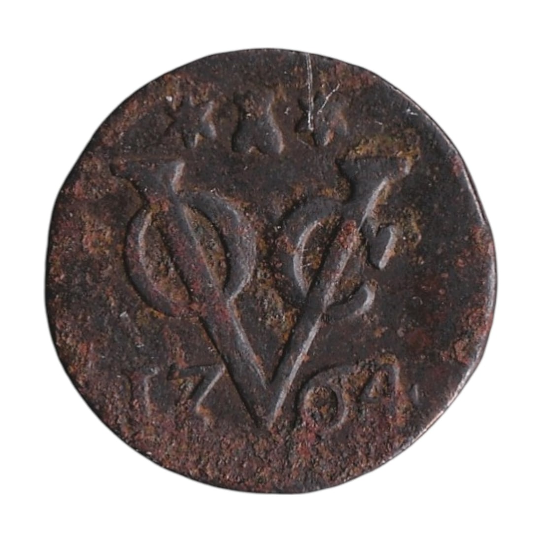 1764 Netherlands East Indies VOC 1 Duit KM152.3 Zeeland: 1764 Netherlands East Indies VOC 1 Duit copper coin KM152.3 struck at the Middelburg Mint in Zeeland for circulation within the Dutch East Indies during the height of the Verenigde Oostindische Compag