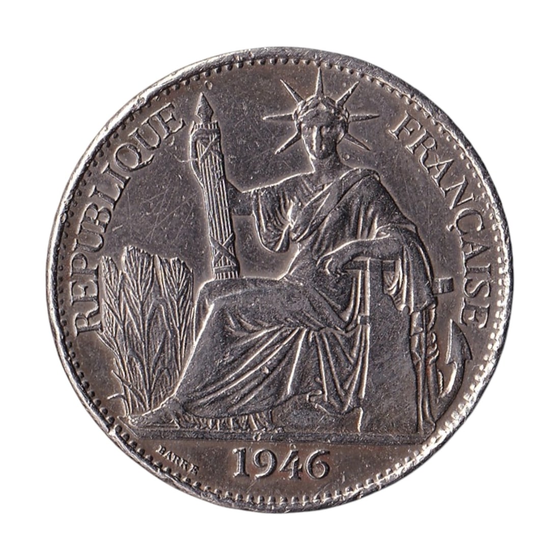 1946 French Indochina 50 Cent KM31 Indo chinese Federation: Issued in 1946 during the final years of French colonial administration in Southeast Asia, this 50 Cent coin of the Indochinese Federation is catalogued as KM31. Struck at the Monnaie de Paris (A